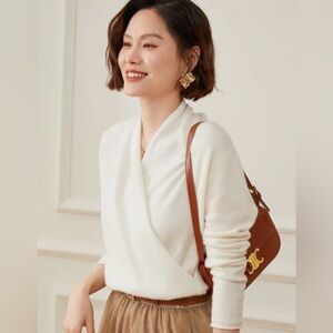 VINCE elegant Womens V Neck Crossover 100% Cashmere Pullover Wrap Sweater